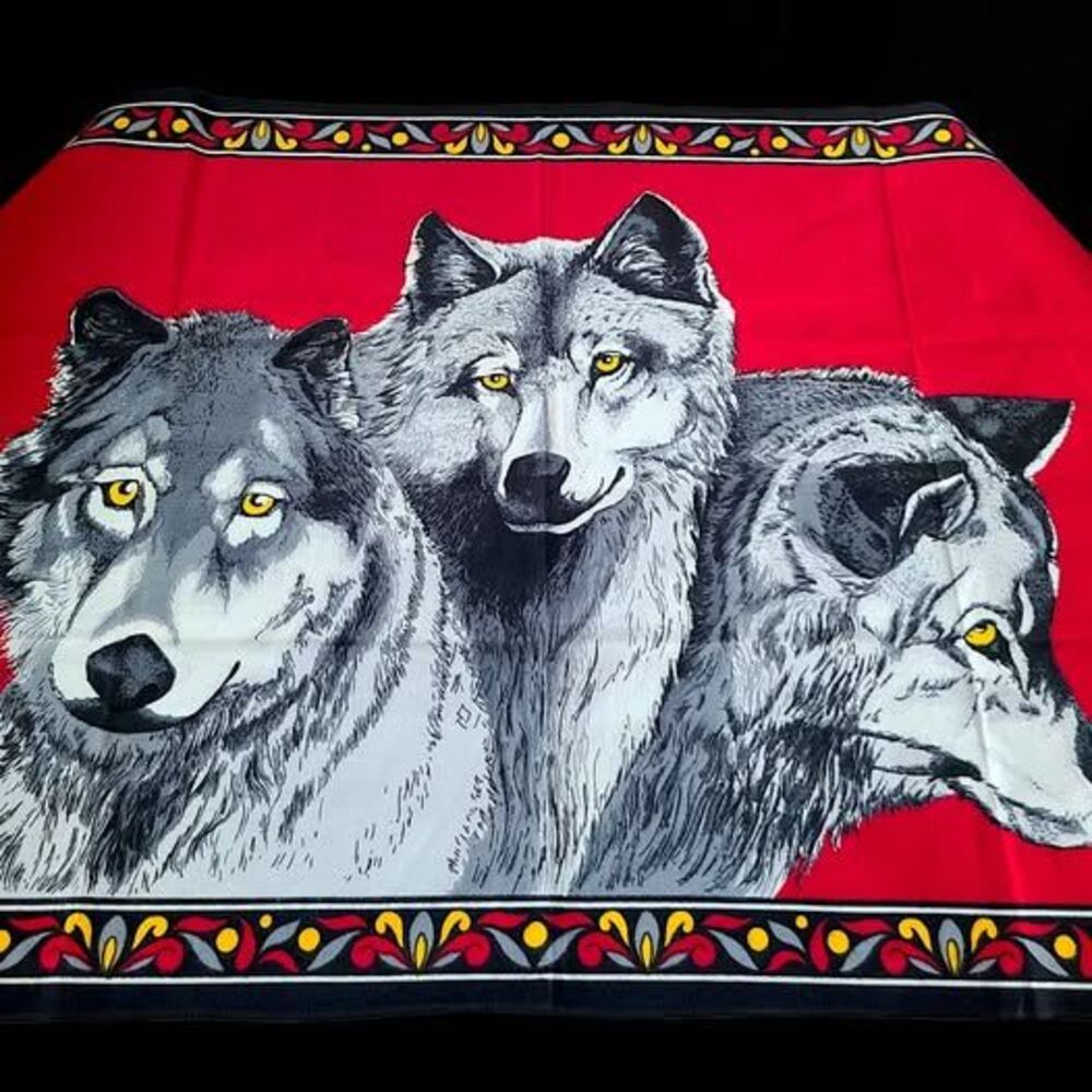 90's Wolf Tapestry Wall Hanging 53" x 34" Vintage Wolves